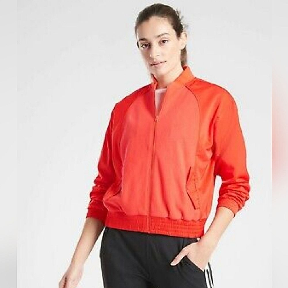 Euc Athleta Zion Microfleece Zip Up Bomber Jacket Torch Red Large